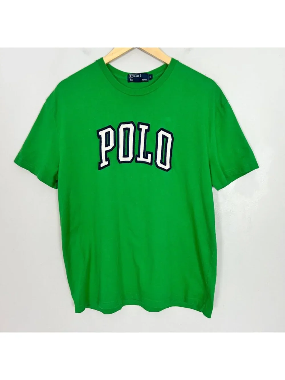 Vintage Polo Ralph Lauren Green Spellout Logo T-Shirt Size Medium Men's